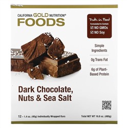 California Gold Nutrition, Foods, батончики с черным шоколадом, орехами и морской солью, 12 шт., 40 г (1,4 унции) каждый