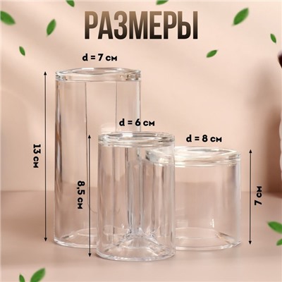 Органайзер для ватных палочек и дисков, с крышкой, 3 секции, 14×14×13 см, прозрачный
