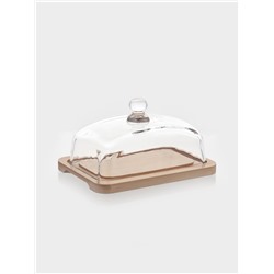 Маслёнка, 17.8×13×10 см, на бамбуковой подставке, стекло, прозрачная