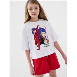 Комплект трикотажный для девочек: фуфайка (футболка), шорты