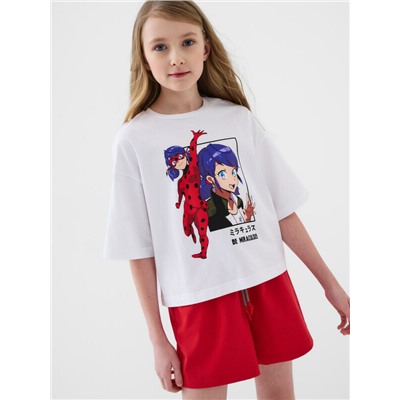 Комплект трикотажный для девочек: фуфайка (футболка), шорты