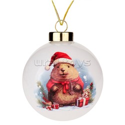 Новогоднее украшение. Елочный стеклянный шар "Новогодний сурок" 8см
