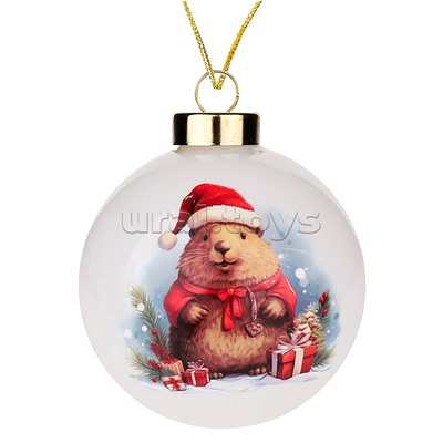 Новогоднее украшение. Елочный стеклянный шар "Новогодний сурок" 8см