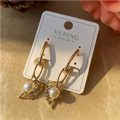 Серьги коллекция "Xuping" покрытие позолота, вставка: искусственный жемчуг и фианиты, арт.004.047