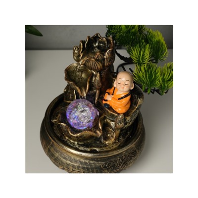 Фонтан настольный с подсветкой «Маленький Хотей у дерева», от сети, 16×18×24 см, МИКС