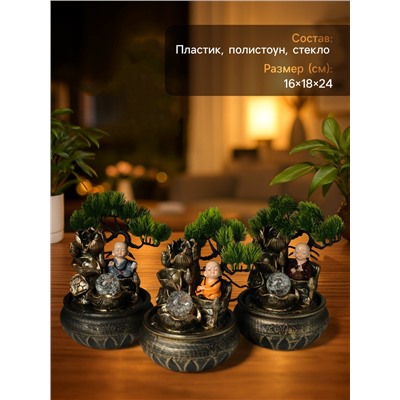 Фонтан настольный с подсветкой «Маленький Хотей у дерева», от сети, 16×18×24 см, МИКС