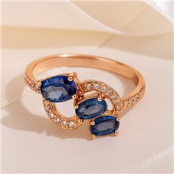 Кольцо 17 р ювелирная бижутерия коллекция "Дубай", покрытие позолота, вставка: фианиты и цирконы, цвет: синий и прозрачный, арт.414.121-17