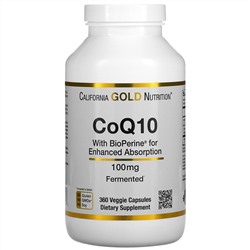 California Gold Nutrition, Коэнзим Q10 класса USP с экстрактом BioPerine, 100 мг, 360 растительных капсул