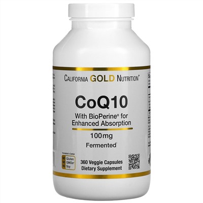 California Gold Nutrition, Коэнзим Q10 класса USP с экстрактом BioPerine, 100 мг, 360 растительных капсул