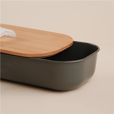 Контейнер для еды SL Home «Каса Перфекто», 21.5×12.5×6 см, с бамбуковой крышкой, оцинкованная сталь, зелёный