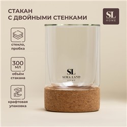 Стакан SL Home «Алькорноке», 300 мл, 8×12 см, с двойными стенками, на пробковой подставке, стекло, прозрачный