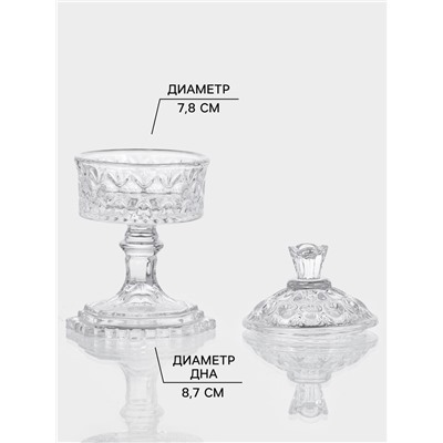 Ёмкость для сервировки «Трофей», 80 мл, 8×8×14.5 см, на ножке, с крышкой, стекло, прозрачная