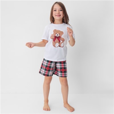 Пижама для девочки новогодняя (футболка, шорты) KAFTAN Christmas time, размер 30 (98-104 см), бело-красная