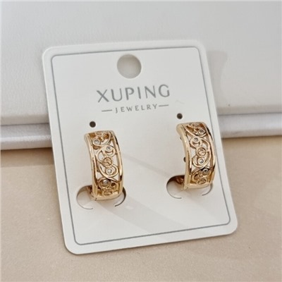 Серьги колечки коллекция "Xuping" покрытие позолота, вставка: цирконы, цвет: прозрачный, арт.101.330