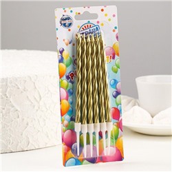 Свечи для торта 14см "С Днем рождения" золотистые с подставками (упаковка 6 шт.)