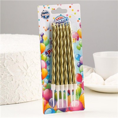 Свечи для торта 14см "С Днем рождения" золотистые с подставками (упаковка 6 шт.)