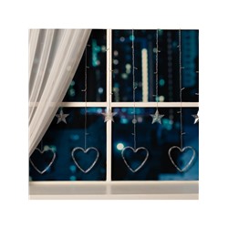 Гирлянда «Бахрома» 2.4×0.9 м с насадками «Сердце», IP20, прозрачная нить, 186 LED, свечение белое, 8 режимов, 220 В