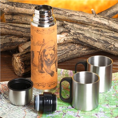 Подарочный набор «Медведь и собаки»: термос 500 мл, кружка 2 шт. × 170 мл