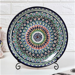 Ляган узбекский Риштанская керамика «Узоры», для плова, d=32 см, синий