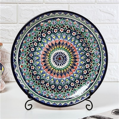 Ляган узбекский Риштанская керамика «Узоры», для плова, d=32 см, синий