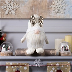 Светодиодная фигура «Гном белый» 20×24×10 см, текстиль, батарейки AG10×3 (в комплекте), свечение тёплое белое