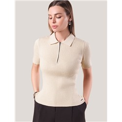 Джемпер-поло с застежкой на молнии из хлопка с кашемиром