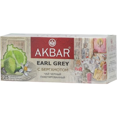 AKBAR. Черный. Earl Grey карт.упаковка, 25 пак.