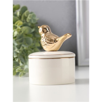 Шкатулка для украшений керамика с золотой линией «Птичка», с крышкой, 7×7×9 см
