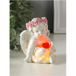 Фигурка светящаяся полистоун «Ангел - воздушный поцелуй в форме сердца», белый, 6.8×6×7.3 см