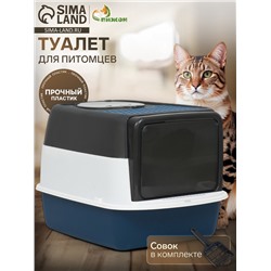 Туалет закрытый, 51×34×37 с, с совком, прозрачный, пластик, синий