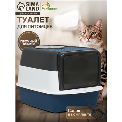 Туалет закрытый, 51×34×37 с, с совком, прозрачный, пластик, синий