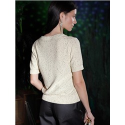 Джемпер с V вырезом и коротким рукавом из хлопковой пряжи с пайетками