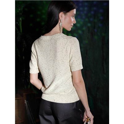 Джемпер с V вырезом и коротким рукавом из хлопковой пряжи с пайетками