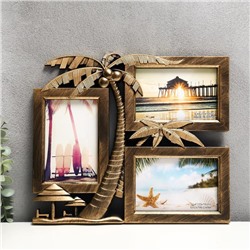 Фоторамка - коллаж на 3 фото 10×15 см «Пальма с кокосами», золото, 28×33 см