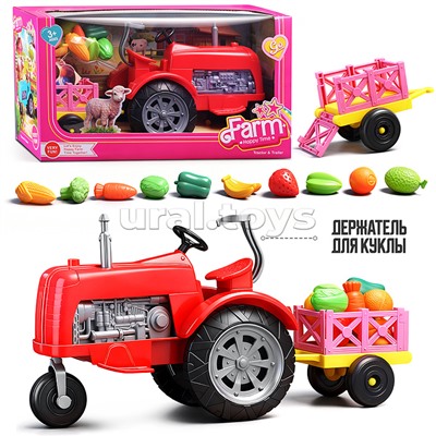 Трактор "Ферма" с фруктами и овощами, в коробке