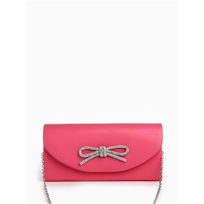 Сумка-клатч женская вечерняя на магните, на длинной цепочке, с декоративным бантом, розовая
