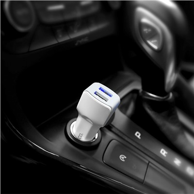 Адаптер Автомобильный с кабелем Hoco Z23 2USB/5V/2.4A +lightning (white)
