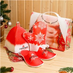 Набор для бани с принтом «Горячий мужчина», 5 предметов: портфель, шапка, рукавица, тапочки, коврик, «Банная забава»