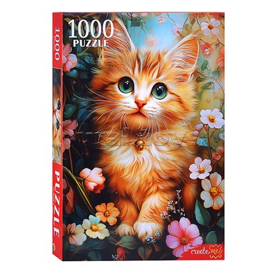 Пазлы 1000 "Котенок в цветах"