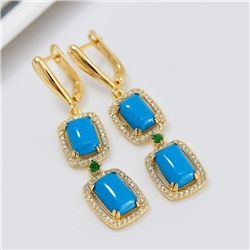 Серьги длинные ювелирная бижутерия коллекция "Дубай", покрытие позолота, вставка: пластик и цирконы, цвет: бирюзовый и прозрачный, арт.313.395