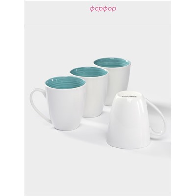 Кружки Доляна «Палитра», 350 мл, 4 шт., фарфор, белые, бирюзовые