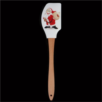 Лопатка кулинарная силиконовая 31х6,5 см с деревянной ручкой / H-211 /уп 130/ Новогодняя/ 0,071/ 0,044