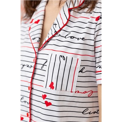 Комплект жен: жакет к/рук, шорты Mia Cara SS23WJ326 Te Amo белый/красный сердечки/полоска
