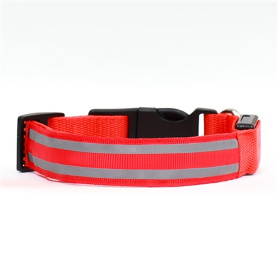 Ошейник с подсветкой Двойная полоса размер XL, ОШ 52-60×2.5 см, 3 режима свечения красный
