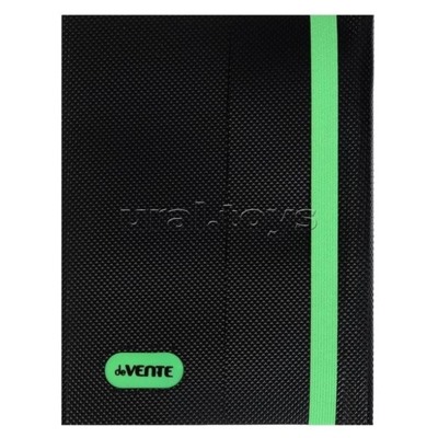 Папка на кольцах "MonoChrome" A4 (240x310x30 мм) 2 кольца Ø 25 мм, 650 мкм, с рельефной фактурой поверхностью, на 250 листов бумаги или 50 вкладышей, внутренний карман 160 мкм, непрозрачная черная с неновым зеленым