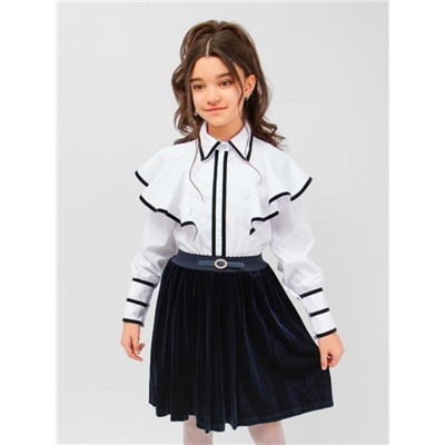 Блузка для девочки с бархатной окантовкой SP1301 (Белый)