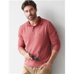 Лонгслив из фактурного трикотажа с плетеным воротником поло с застежкой на пуговицы