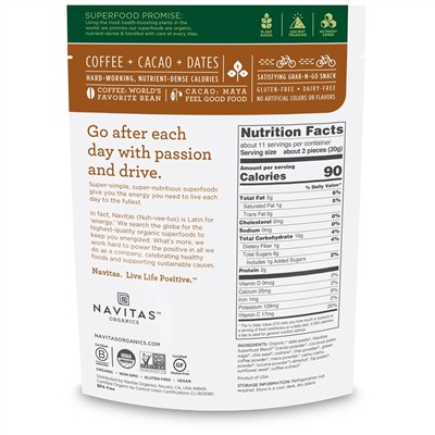 Navitas Organics, Органическая энергетическая закуска, кофе и какао, 8 унц. (227 г)