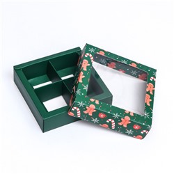 Коробка под 4 конфеты новогодняя «Имбирный пряник», 12.5×12.5×3.5 см