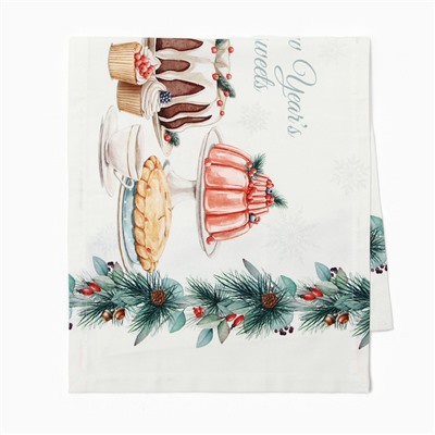 Дорожка на стол Этель New Years treat 30×70 см, 100% хлопок, саржа 190 г/м², белая